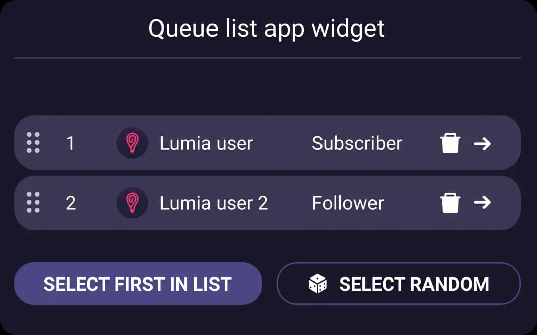 Viewer queue queue list widget - Lumia Stream