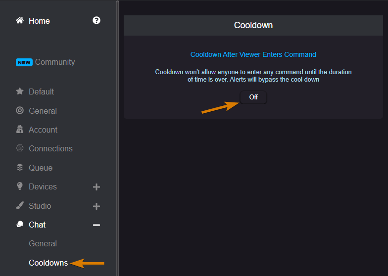 Enable Chat command Cooldowns (Globally)